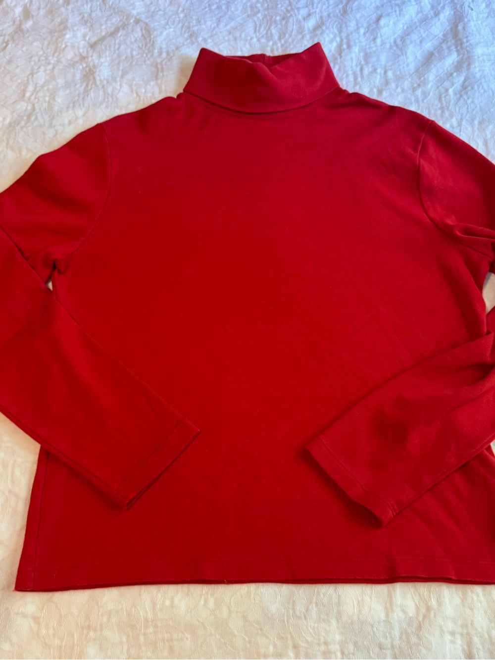 Lauren Ralph Lauren Turtleneck Top Womens Large Red Cotton Long Sleeve Logo
